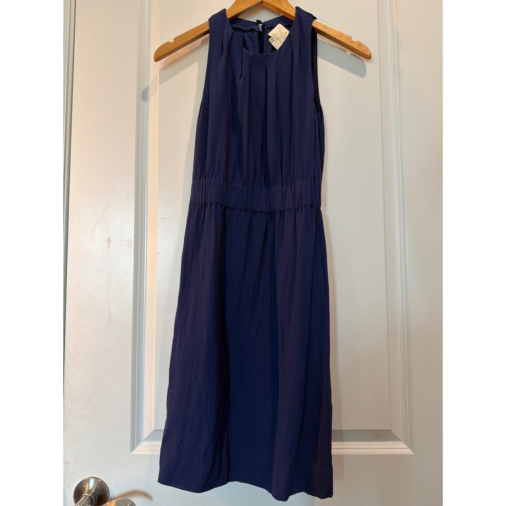 Kate Spade New York Navy Blue Sleeveless Pleated Crepe Dress Size 0